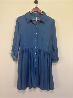 Woven Button-Front Midi Dress in Blue